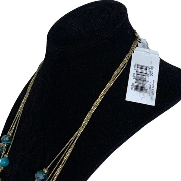 Glass Bead Crystal Necklace Cascade 5 Layer Faceted Sparkly By M. Haskell Blues - Picture 10 of 16